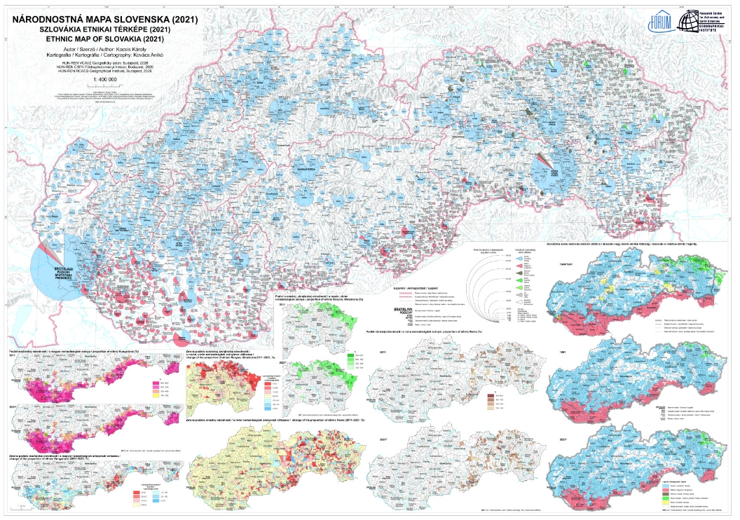Intézetünk és a szlovákiai Fórum Kisebbségkutató Intézet kiadásában megjelent Szlovákia anyanyelvi térképe (2021) és Szlovákia nemzetiségi térképe (2021)