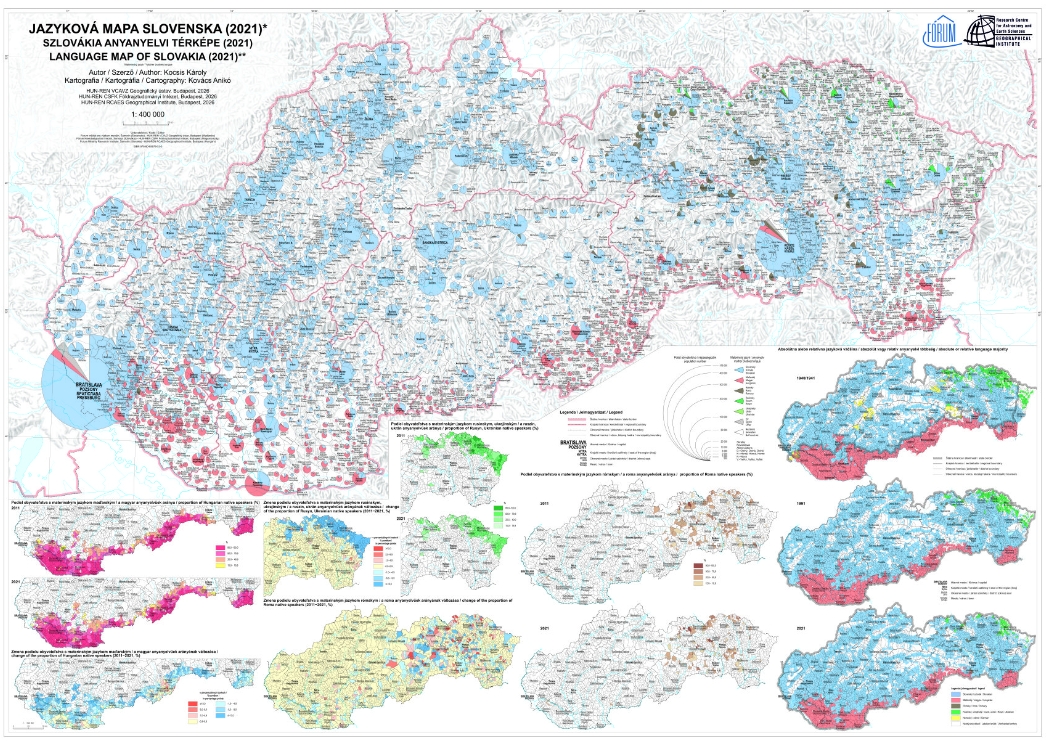 Intézetünk és a szlovákiai Fórum Kisebbségkutató Intézet kiadásában megjelent Szlovákia anyanyelvi térképe (2021) és Szlovákia nemzetiségi térképe (2021)